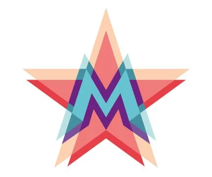 Five-point star logo with letter M. Vector illustration. Stock Illustration