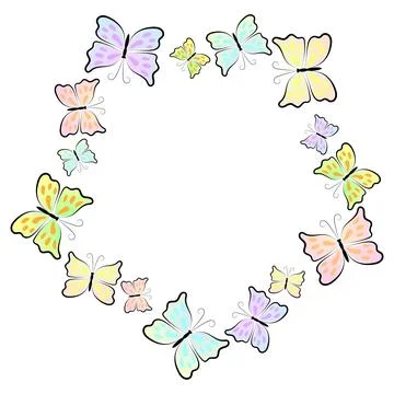 A five-pointed frame with cute butterflies in a circle. The colorful butterf Stock Illustration