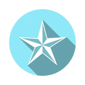 Five pointed star icon with long shadow in flat style on a blue Stock Illustration