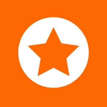 Five pointed star sign icon. In white circle on a orange background. Stock Illustration