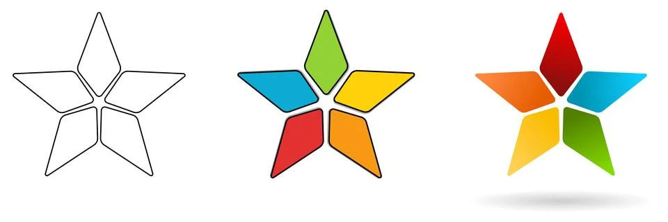 Five pointed star, spaces between slightly rounded segments. Black white an.. Stock Illustration