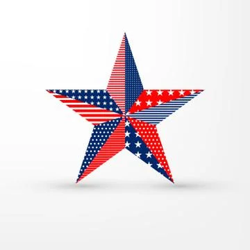 Five-pointed star on white background with USA flag pattern, can be used for Stock Illustration