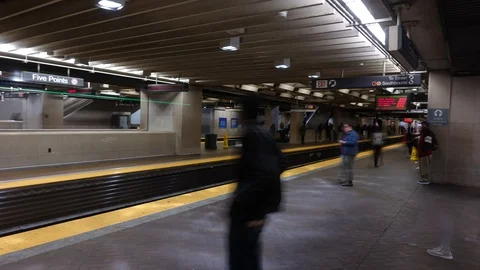 Five Points Station 4K Timelapse. Busy time at station, crowd - 4K Timelapse (1) Video stock 104888010