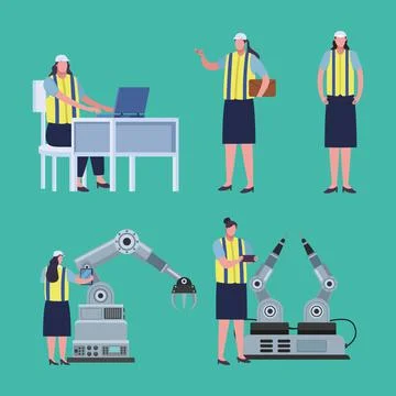 Five production workers イラスト素材