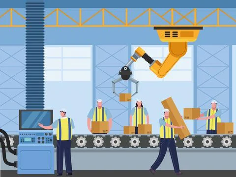 Five production workers scene 스톡 일러스트