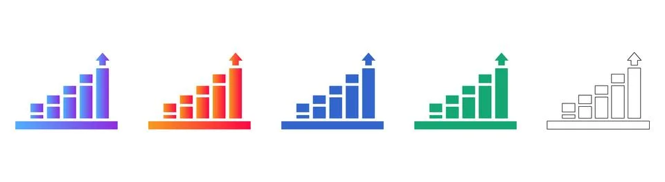 Five Professional Bar Chart Icons for Business Analytics Stock Illustration