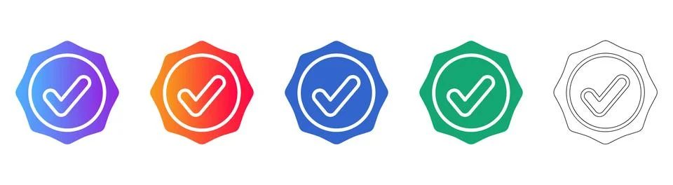 Five Professional Hexagonal Checkmark Badge Icons Stockillustratie