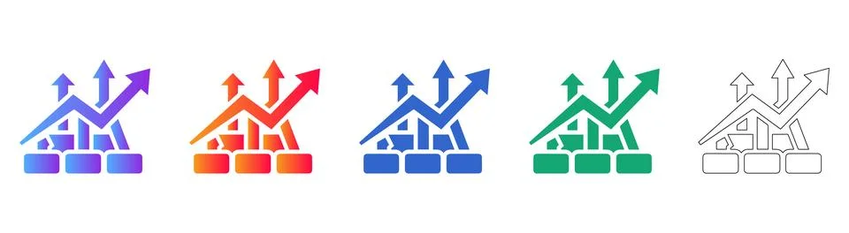 Five Progress Chart Icons for Business Analysis Stock Illustration