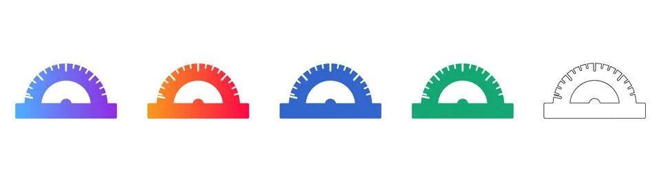 Five Protractor Icons for Technical Drawing and Geometry Stock Illustration