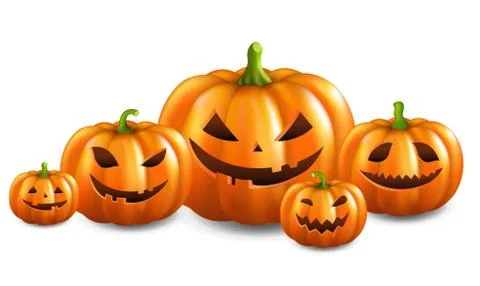 Five Pumpkins Isolated White Background Stock Illustration