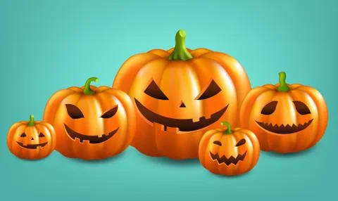 Five Pumpkins Isolated White Background Stock Illustration