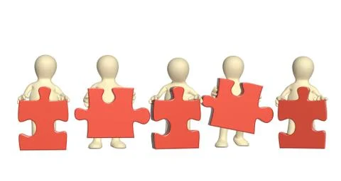 Five puppets with puzzles Stock Illustration