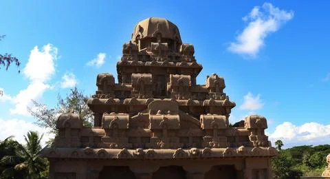 This is "five rathas" as they resemble the processional chariots of a temple. Stock Photos