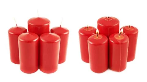 Five red candle composition isolated Stock Photos