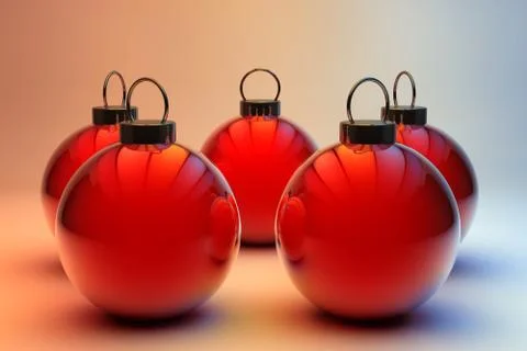 Five red christmas baubles Stock Illustration