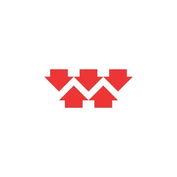 Five red converging arrows logo mockup, converge arrow merge form shape lette Ilustração Stock
