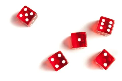 Five red dice view from above Stock Photos
