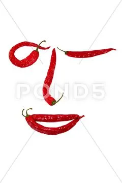 Five red peppers Stock Photos
