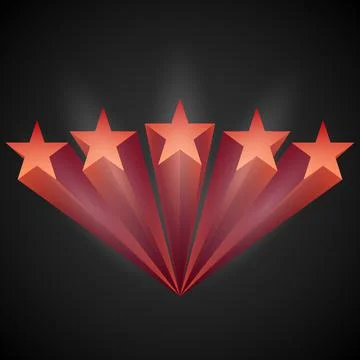 Five red star 3d rating icon design Stock Illustration