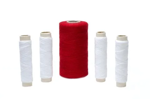 Five reels of thread isolated on white background. Stock Photos