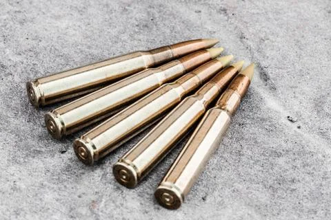 Five rifle bullets Stock Photos