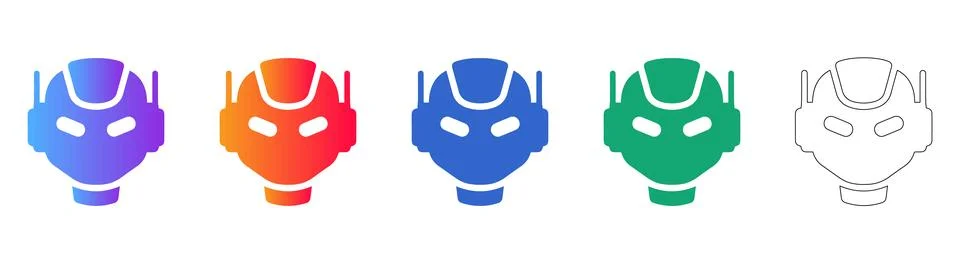 Five Robotic Head Icons for Artificial Intelligence Tech Illustrazione stock