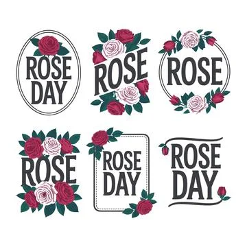 Five Rose Day Text with Floral Decorations Stock Illustration