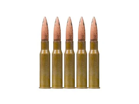 Five-round stripper clip with firearms cartridge with bullet 7,62 mm caliber Stock-Fotos