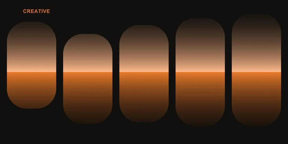 Five rounded orange gradient bars on dark background Illustrazione stock
