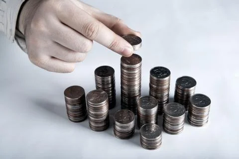 Five-ruble coin in man's hands Stock Photos