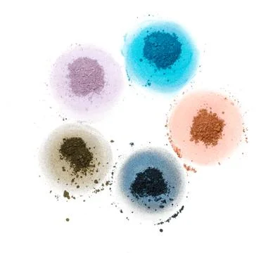 Five samples of bright dry pigment in the form of a flower. Stock Photos