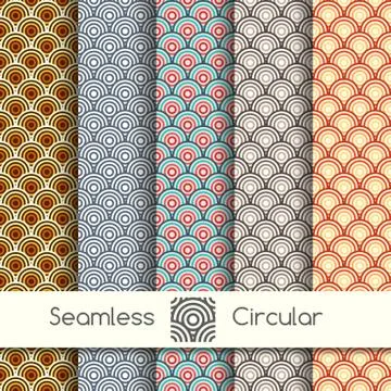 Five seamless circular patterns Stock Illustration