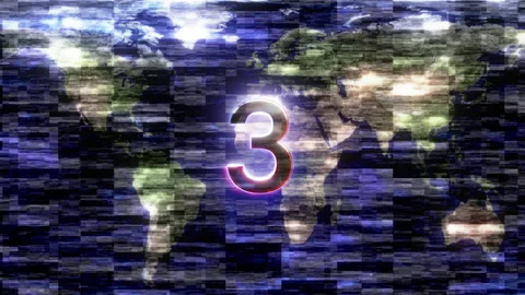 Five secounds countdown with world map glitch effect Stock Footage 239168425