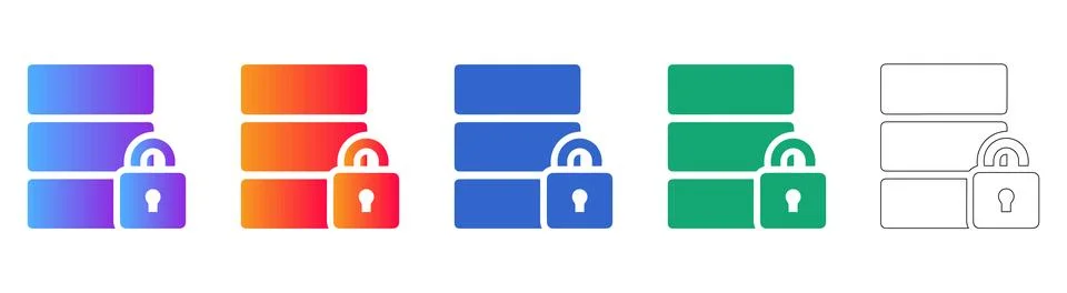Five Secure Server and Data Protection Icons Illustrazione stock