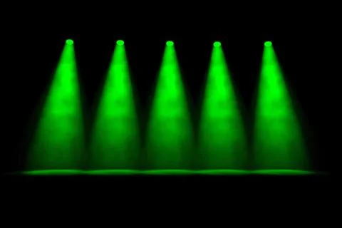Five separate green spotlights side by side Stock Illustration