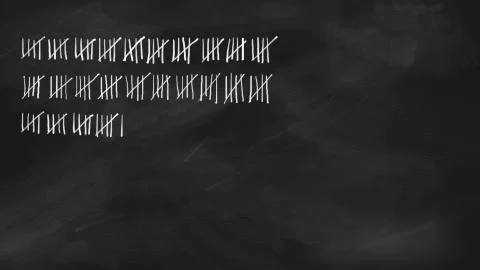 Five series tally sheet chalk lettering with 121 lines on a black chalkboard Stock Illustration