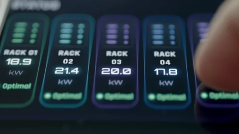 Five Server Rack Status Cards With Optimal Kilowatt Readings 4K Stock Footage 341859673