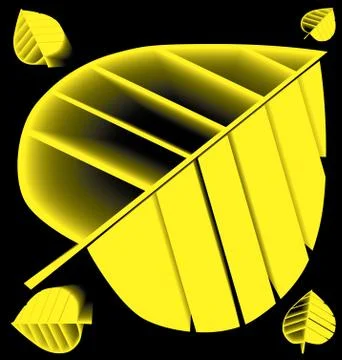 Five silhouettes of yellow leaves of the tree on a black background Stock Illustration