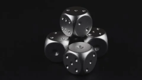 Five silver dice on black background. Stock Footage 312676340
