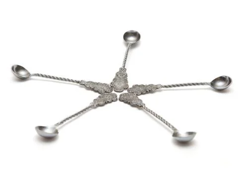 Five silver spoon Stock Photos