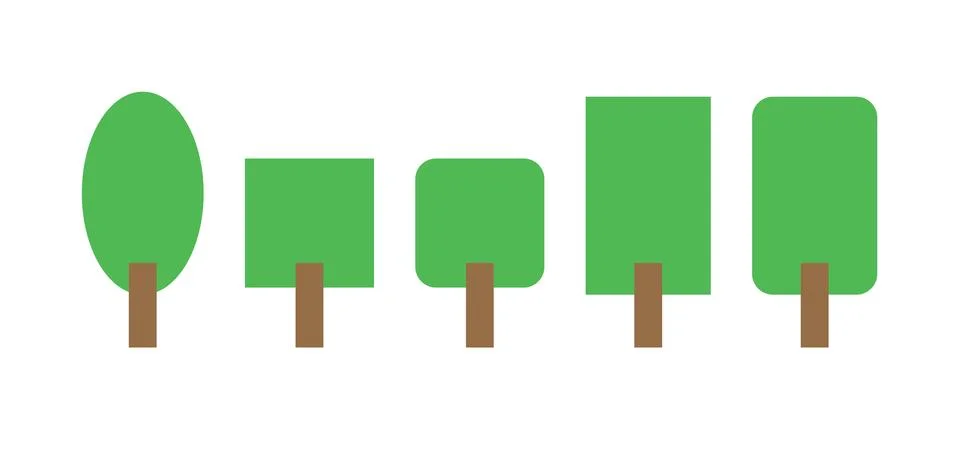 Five simple trees vector illustrations. Flat color. Stock Illustration