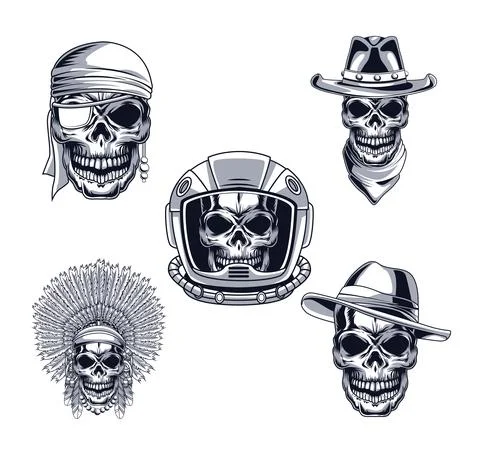 Five skulls heads Stock Illustration