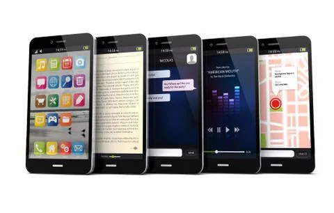 Five smart phones Stock Illustration