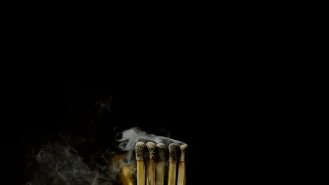 Five smoking and burning matches, Ultra Slow Motion Stock Footage 86576119