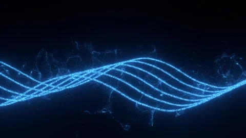 Five smooth, blue glowing light lines moving rhythmically in a sine wave pattern Stock Footage 325653283