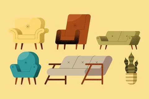 Five sofas and houseplant 스톡 일러스트