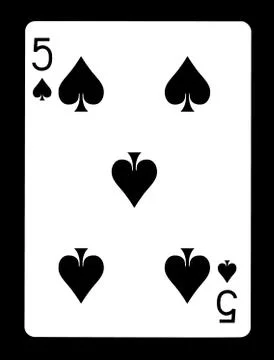 Five of spades playing card, isolated on black background. Stock Photos