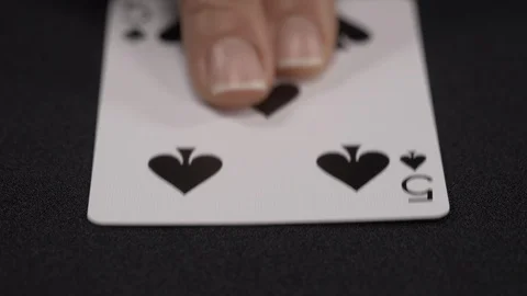 Five of Spades playing card, moving on a luxury black background 4k. Stock Footage 95561556