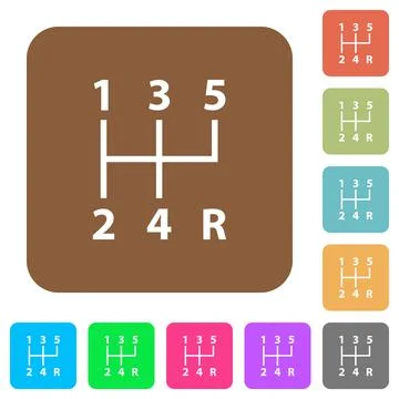 Five speed manual gear shift rounded square flat icons Ilustración de archivo