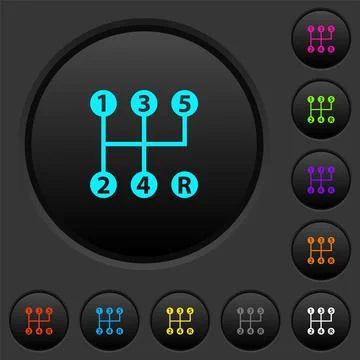 Five speed manual gear shift dark push buttons with color icons 스톡 일러스트